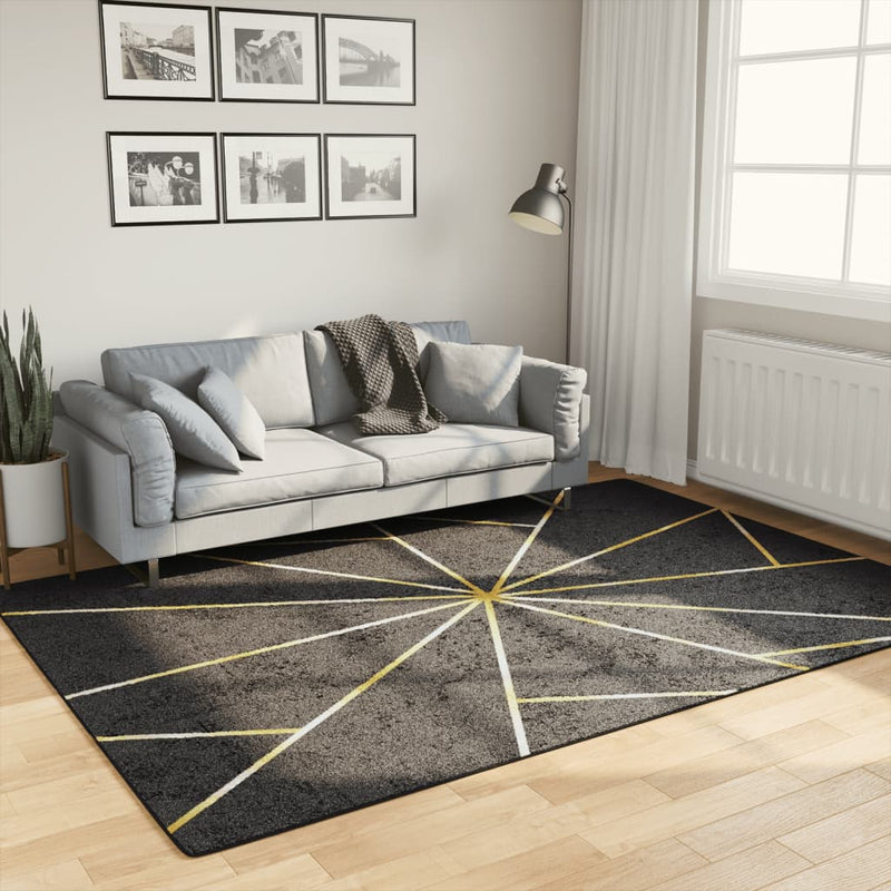 Afbeelding laden in galerijviewer, Vidaxl vloerkleed wasbaar anti-slip 160x230 cm zwart en goudkleurig