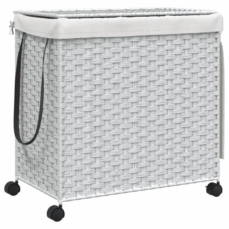 Afbeelding laden in galerijviewer, Vidaxl wasmand op wielen 60x35x60,5 cm rattan wit