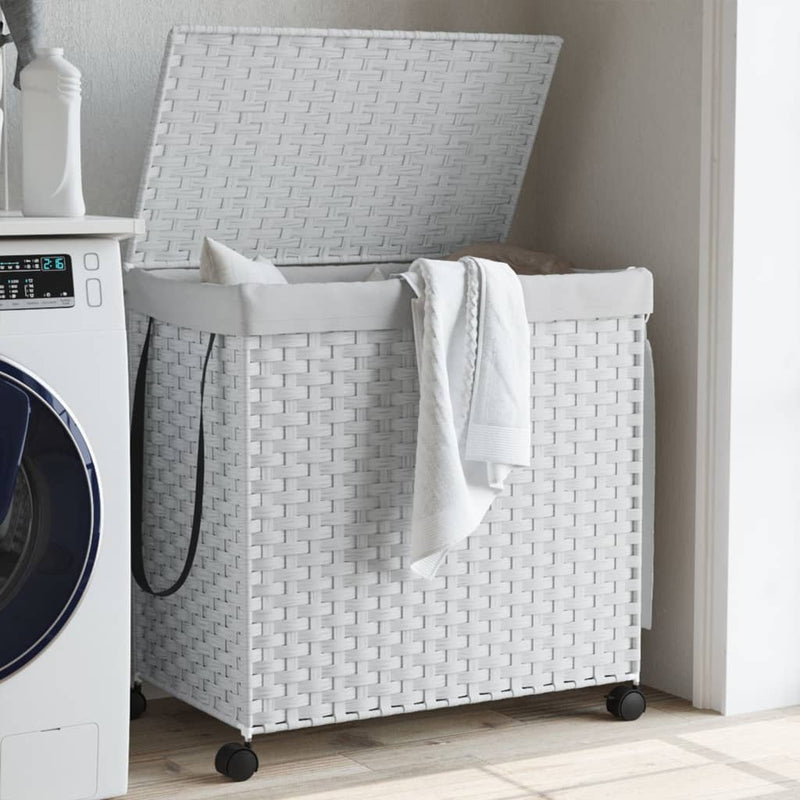 Afbeelding laden in galerijviewer, Vidaxl wasmand op wielen 60x35x60,5 cm rattan wit