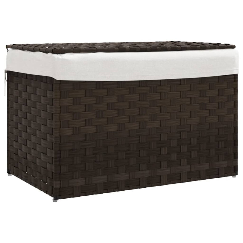 Afbeelding laden in galerijviewer, Vidaxl wasmand met deksel 55,5x35x34 cm poly rattan donkerbruin