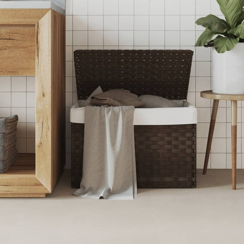Afbeelding laden in galerijviewer, Vidaxl wasmand met deksel 55,5x35x34 cm poly rattan donkerbruin