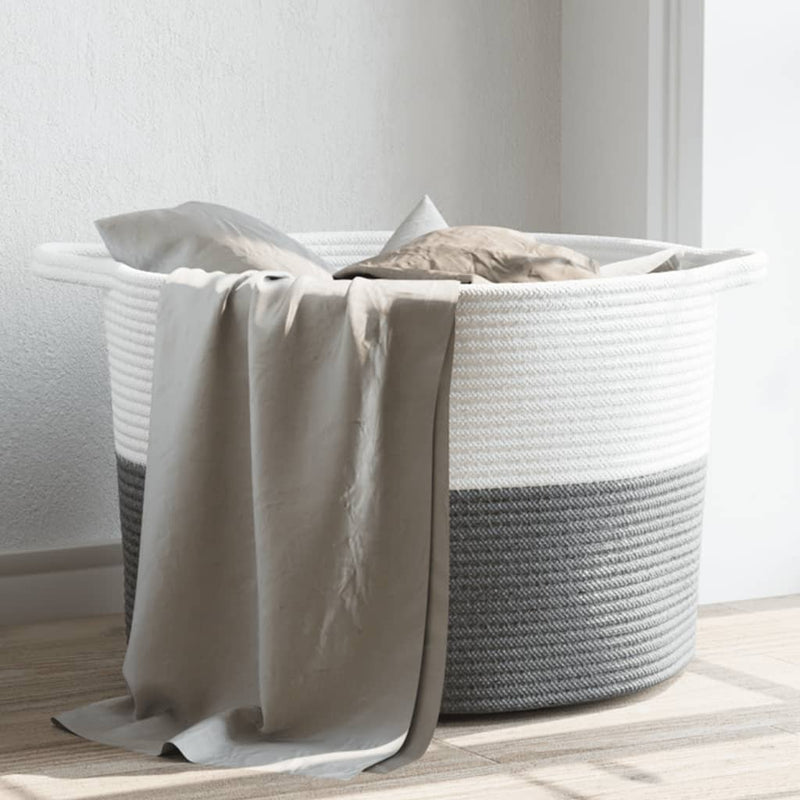 Afbeelding laden in galerijviewer, Vidaxl wasmand ø 55x36 cm katoen grijs en wit