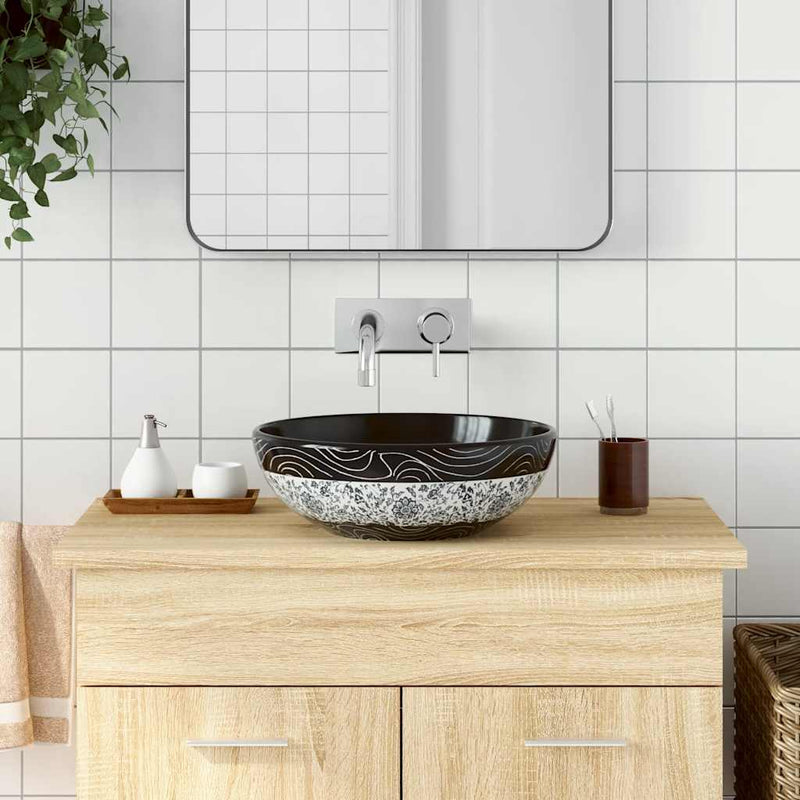 Afbeelding laden in galerijviewer, Vidaxl opzetwasbak rond φ41x14 cm keramiek zwart en blauw