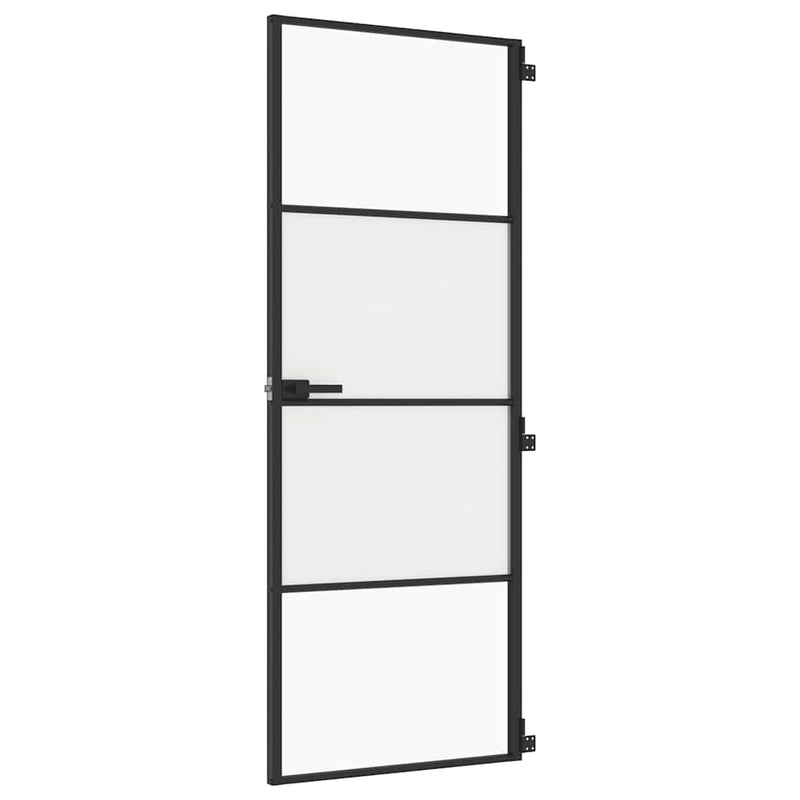 Afbeelding laden in galerijviewer, Vidaxl binnendeur smal 76x201,5 cm gehard glas en aluminium zwart