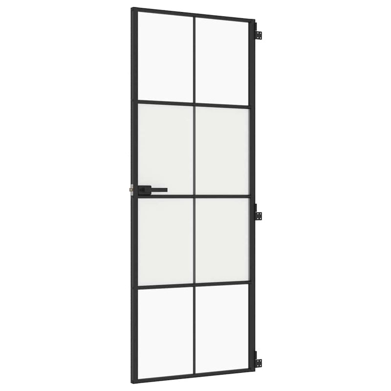 Afbeelding laden in galerijviewer, Vidaxl binnendeur smal 76x201,5 cm gehard glas en aluminium zwart