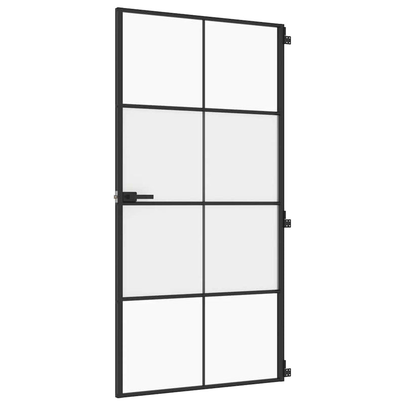 Afbeelding laden in galerijviewer, Vidaxl binnendeur smal 102,5x201,5 cm gehard glas en aluminium zwart