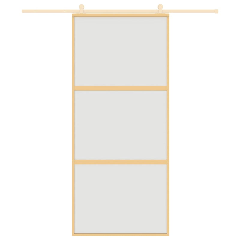 Afbeelding laden in galerijviewer, Vidaxl schuifdeur 90x205 cm mat esg-glas en aluminium goudkleurig