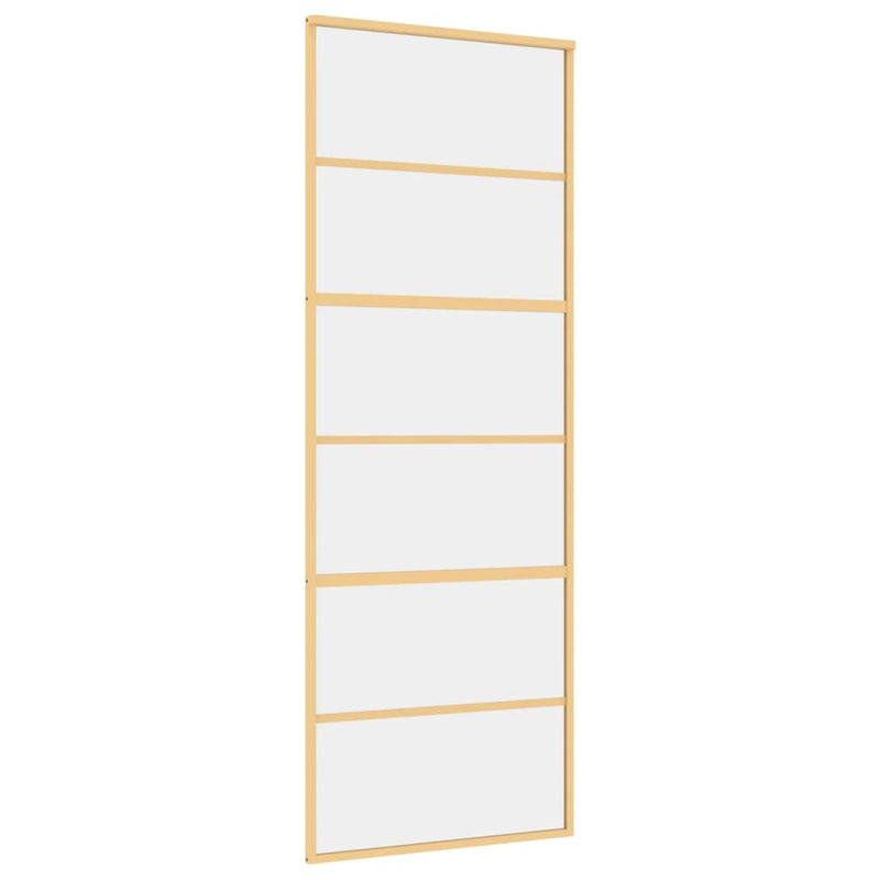 Afbeelding laden in galerijviewer, Vidaxl schuifdeur 76x205 cm helder esg-glas en aluminium goudkleurig