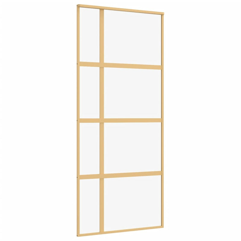 Afbeelding laden in galerijviewer, Vidaxl schuifdeur 90x205 cm helder esg-glas en aluminium goudkleurig