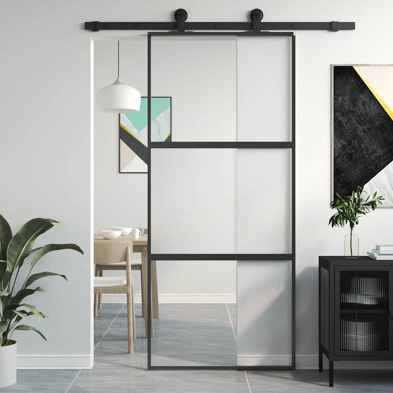 Afbeelding laden in galerijviewer, Vidaxl schuifdeur 90x205 cm gehard glas en aluminium zwart