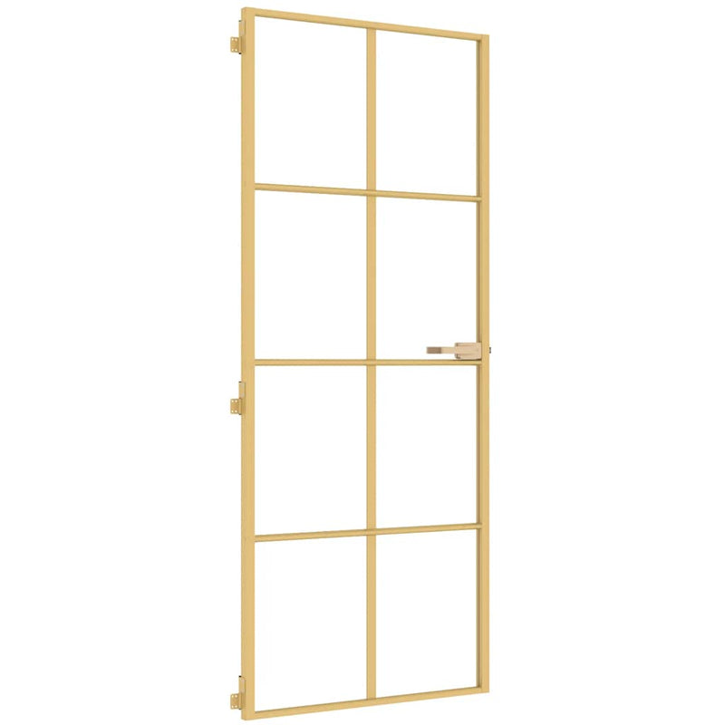 Afbeelding laden in galerijviewer, Vidaxl binnendeur smal 83x201,5 cm gehard glas en aluminium goudkleur