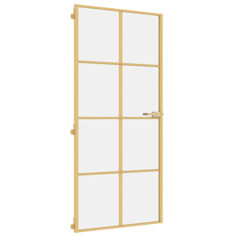 Afbeelding laden in galerijviewer, Vidaxl binnendeur smal 93x201,5 cm gehard glas en aluminium goudkleur