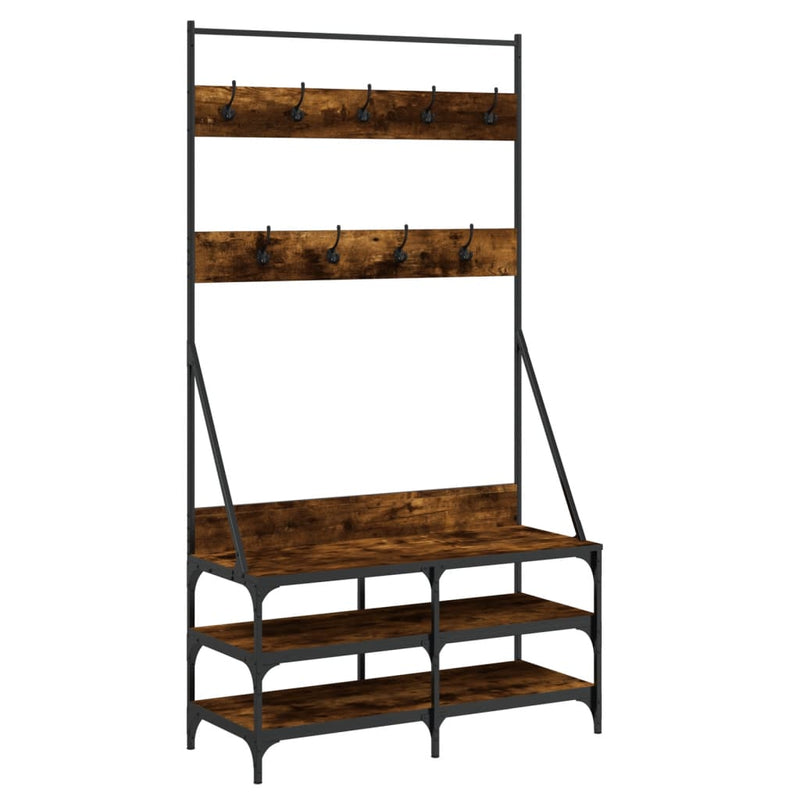 Afbeelding laden in galerijviewer, Vidaxl kledingrek met schoenenrek 100x40x184 cm gerookt eikenkleurig