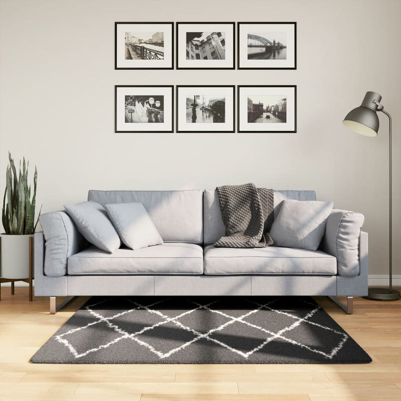 Afbeelding laden in galerijviewer, Vidaxl vloerkleed pamplona shaggy hoogpolig 120x120 cm zwart en crème