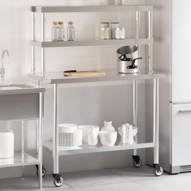 Afbeelding laden in galerijviewer, Vidaxl keukenwerktafel met bovenschap 110x55x150 cm roestvrij staal