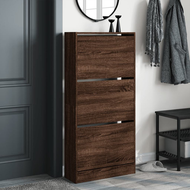 Afbeelding laden in galerijviewer, Vidaxl schoenenkast 60x21x125,5 cm bewerkt hout bruin eikenkleur