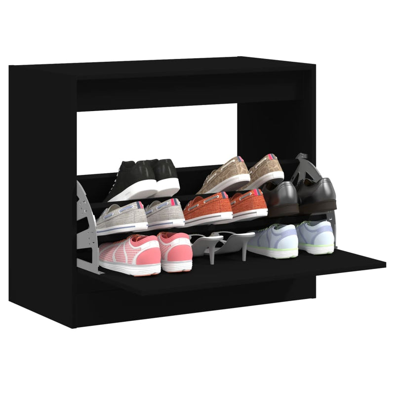 Afbeelding laden in galerijviewer, Vidaxl schoenenkast 80x42x69 cm bewerkt hout zwart