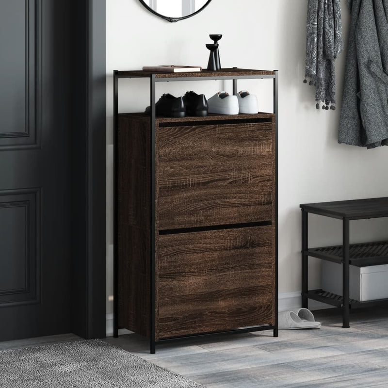 Afbeelding laden in galerijviewer, Vidaxl schoenenkast 60x34x112 cm bewerkt hout bruin eikenkleur