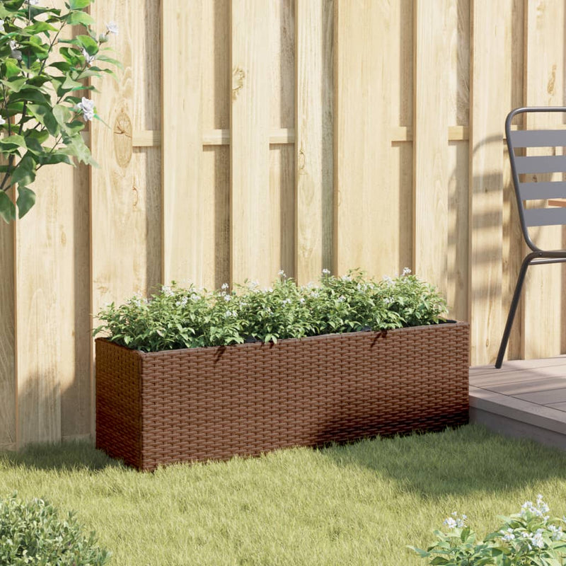 Afbeelding laden in galerijviewer, Vidaxl plantenbak met 3 potten 105x30x32 cm poly rattan bruin