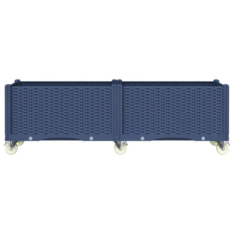 Afbeelding laden in galerijviewer, Vidaxl plantenbak met wielen 160x50x54 cm polypropeen blauwgrijs