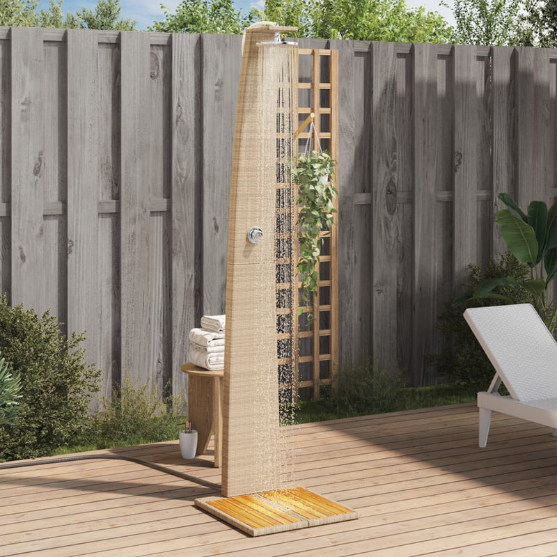 Afbeelding laden in galerijviewer, Vidaxl buitendouche 55x60x224 cm poly rattan en acaciahout beige