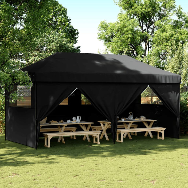 Afbeelding laden in galerijviewer, VidaXL Partytent inklapbaar pop-up met 4 zijwanden zwart