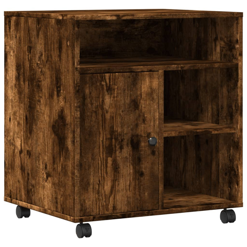 Afbeelding laden in galerijviewer, Vidaxl printerkastje met wielen 60x50x67 cm gerookt eikenkleurig