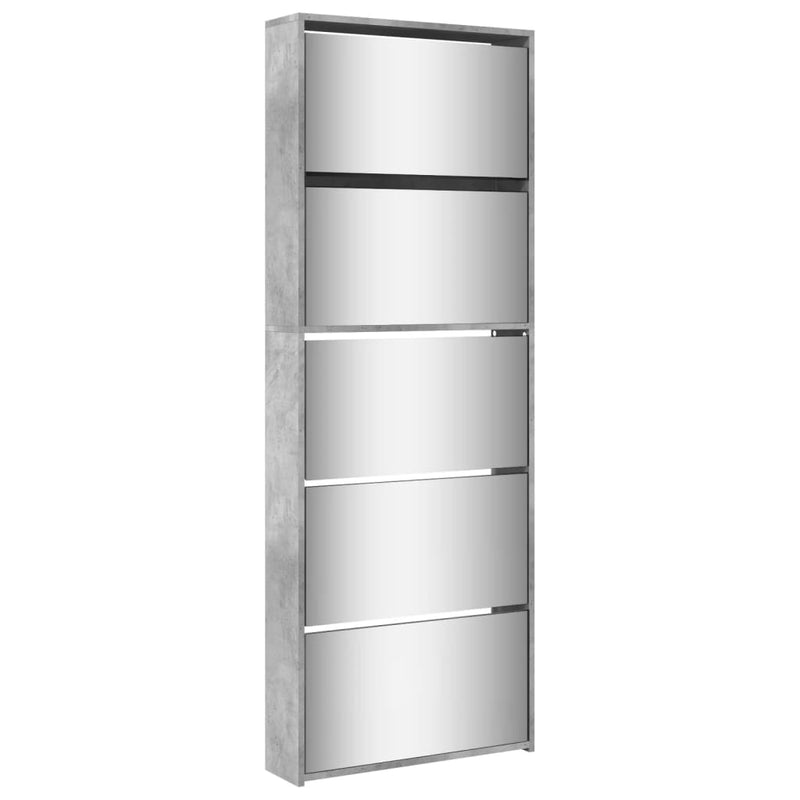 Afbeelding laden in galerijviewer, VidaXL Schoenenkast met spiegel 5-laags 63x17x169,5 cm betongrijs