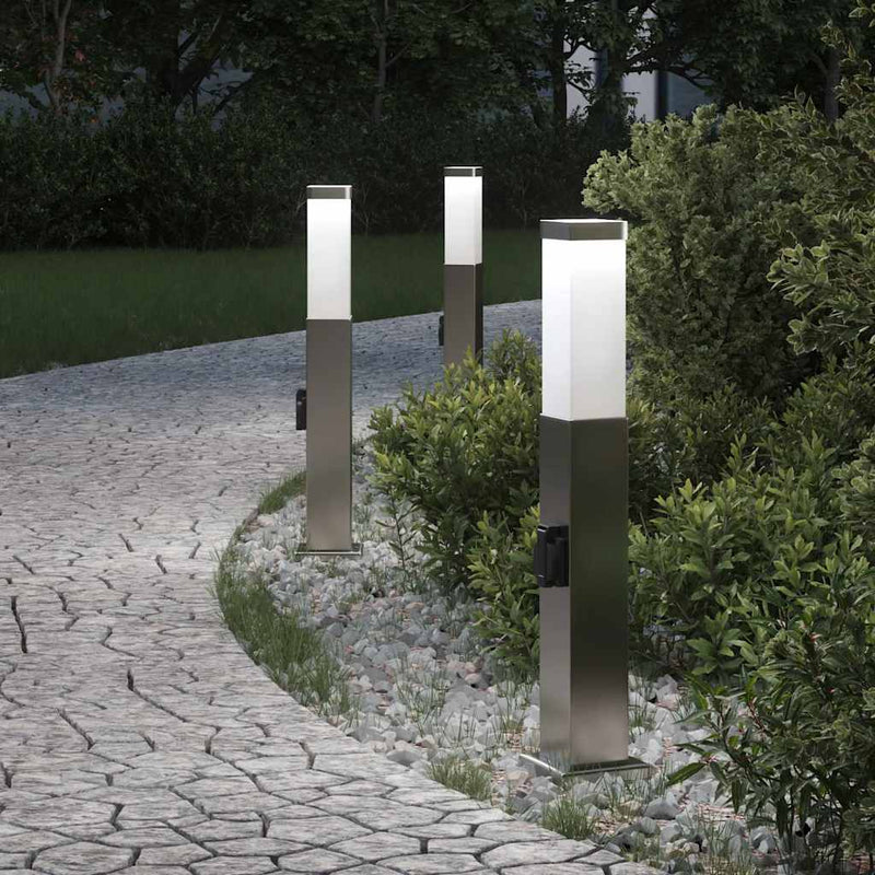 Afbeelding laden in galerijviewer, Vidaxl bolderverlichting met stopcontact 3 stuks 50 cm rvs ip44