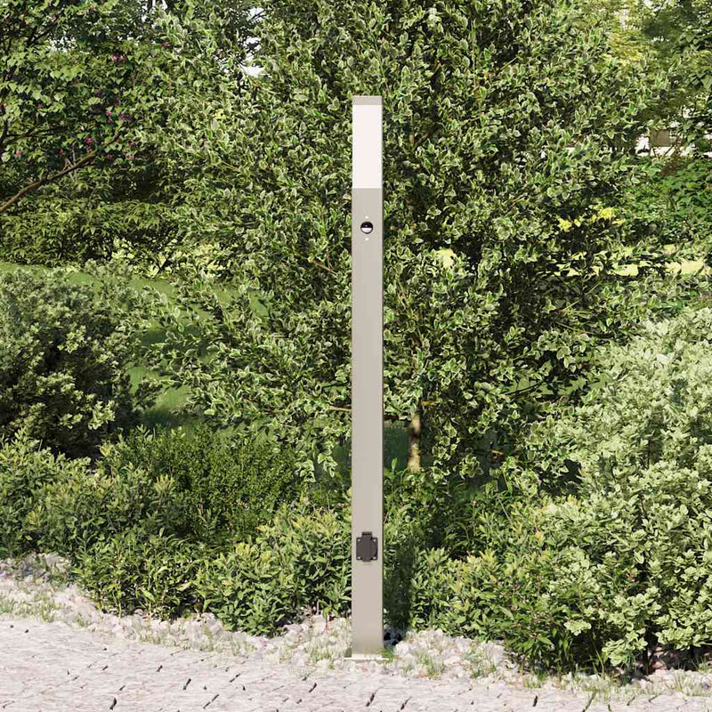 Afbeelding laden in galerijviewer, Vidaxl bolderarmatuur met sensor en stopcontact 110 cm roestvrij staal ip44