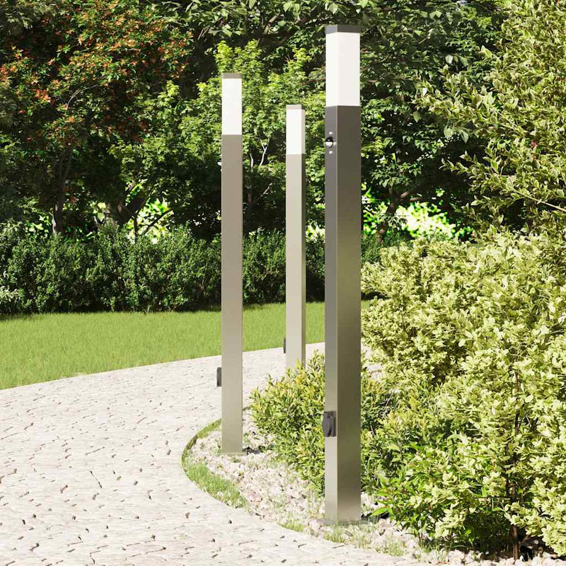 Afbeelding laden in galerijviewer, Vidaxl bolderverlichting met sensor en stopcontact 3 stuks 110 cm roestvrij staal ip44