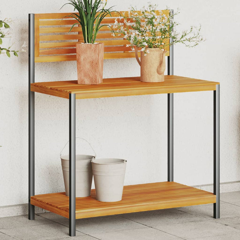 Afbeelding laden in galerijviewer, Vidaxl tuinwerktafel 90x50x110 cm massief acaciahout en staal