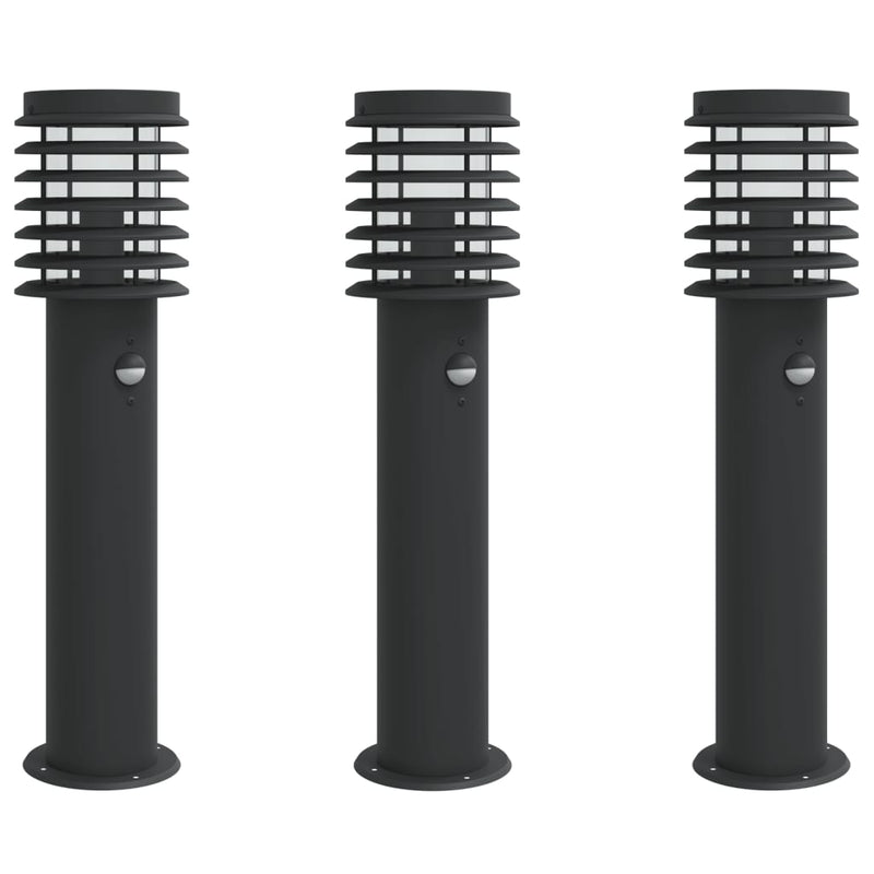 Afbeelding laden in galerijviewer, Vidaxl buitenvloerlampen 3 st met sensors roestvrijstaal zwart