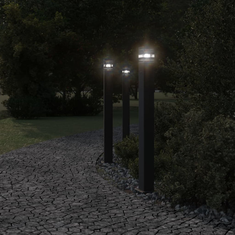 Afbeelding laden in galerijviewer, Vidaxl buitenvloerlampen 3 st met stopcontact 110 cm aluminium zwart