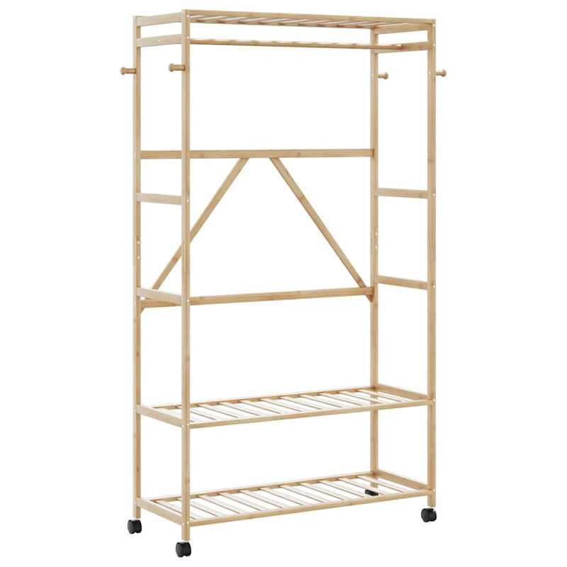 Afbeelding laden in galerijviewer, Vidaxl kledingrek met schappen en wielen 110x40x180 cm bamboe