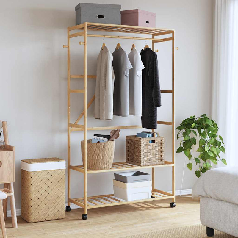 Afbeelding laden in galerijviewer, Vidaxl kledingrek met schappen en wielen 110x40x180 cm bamboe