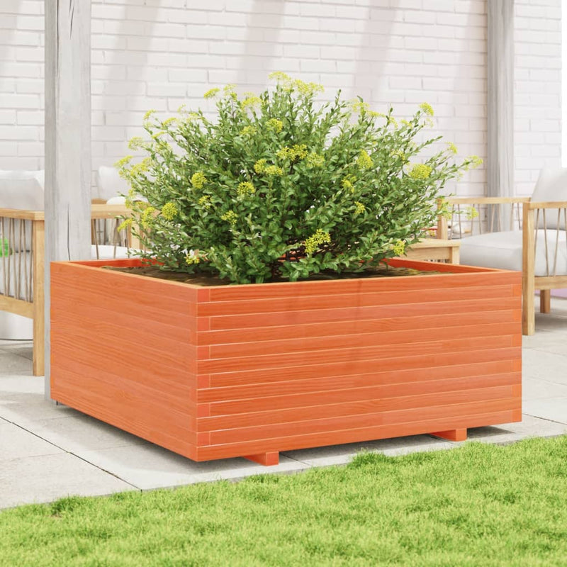 Afbeelding laden in galerijviewer, VidaXL Plantenbak 110x110x49,5 cm massief grenenhout wasbruin