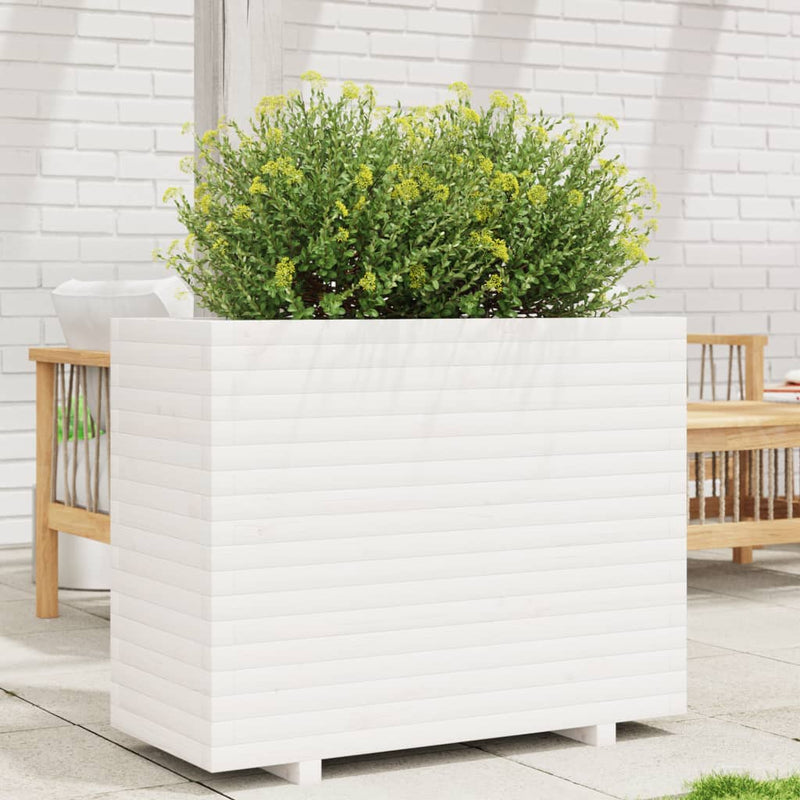 Afbeelding laden in galerijviewer, VidaXL Plantenbak 90x40x72,5 cm massief grenenhout wit