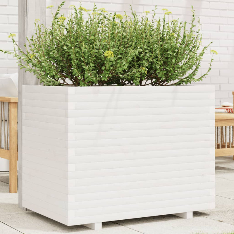 Afbeelding laden in galerijviewer, VidaXL Plantenbak 90x60x72,5 cm massief grenenhout wit