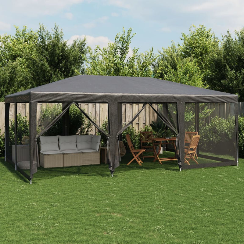 Afbeelding laden in galerijviewer, Vidaxl partytent met 10 mesh zijwanden 6x4 m hdpe antracietkleurig