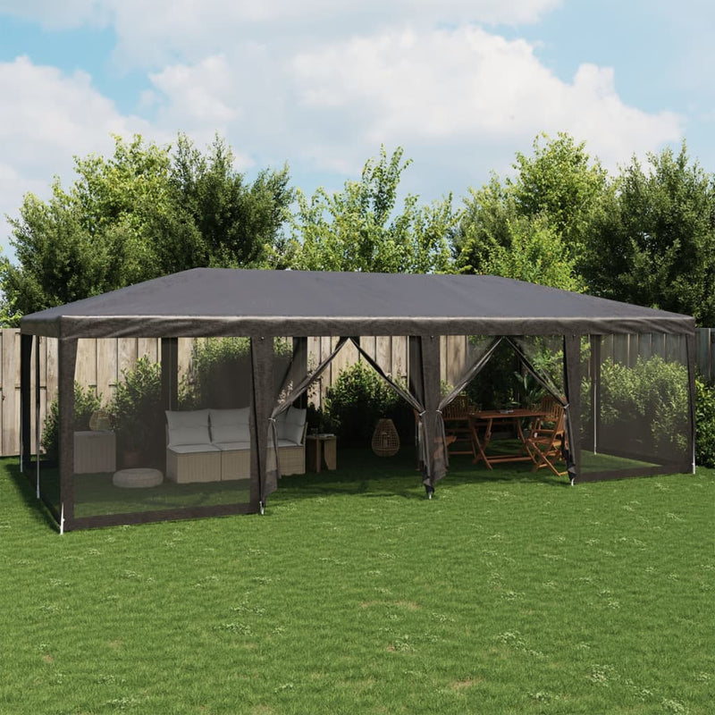 Afbeelding laden in galerijviewer, Vidaxl partytent met 12 mesh zijwanden 8x4 m hdpe antracietkleurig
