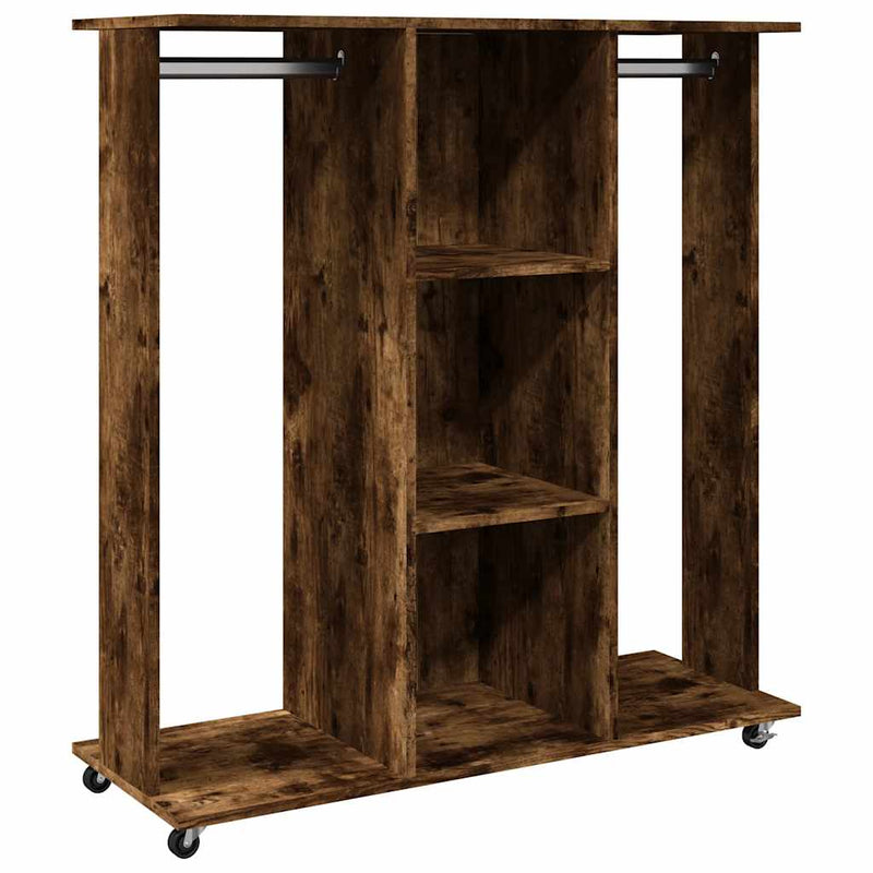 Afbeelding laden in galerijviewer, Vidaxl kledingkast met wielen 102x38x110 cm bewerkt hout gerookt eiken
