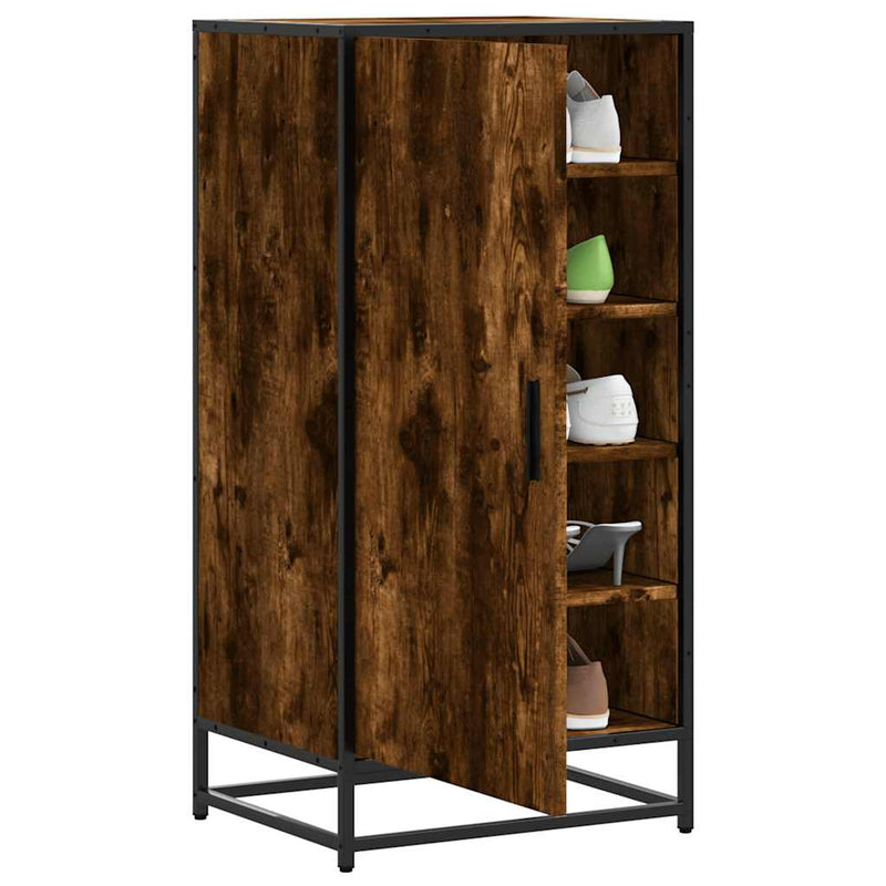 Afbeelding laden in galerijviewer, Vidaxl schoenenrek 48x38x97,5 cm bewerkt hout gerookt eikenkleurig
