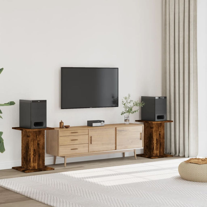 Afbeelding laden in galerijviewer, Vidaxl speakerstandaards 2 st 30x30x60 cm bewerkt hout gerookt eiken