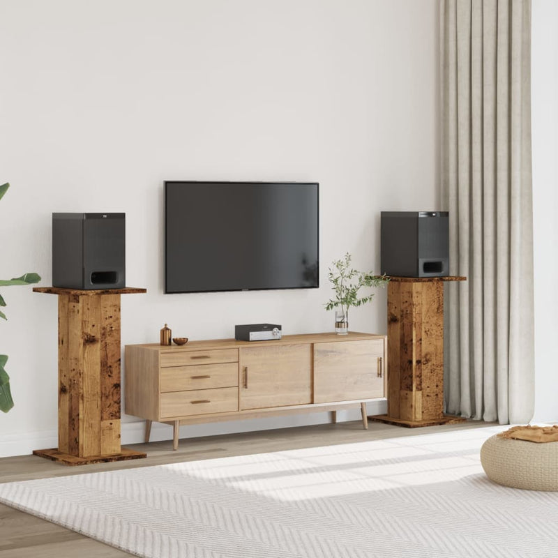 Afbeelding laden in galerijviewer, Vidaxl speakerstandaards 2 st 30x30x80 cm bewerkt hout oud houtkleurig