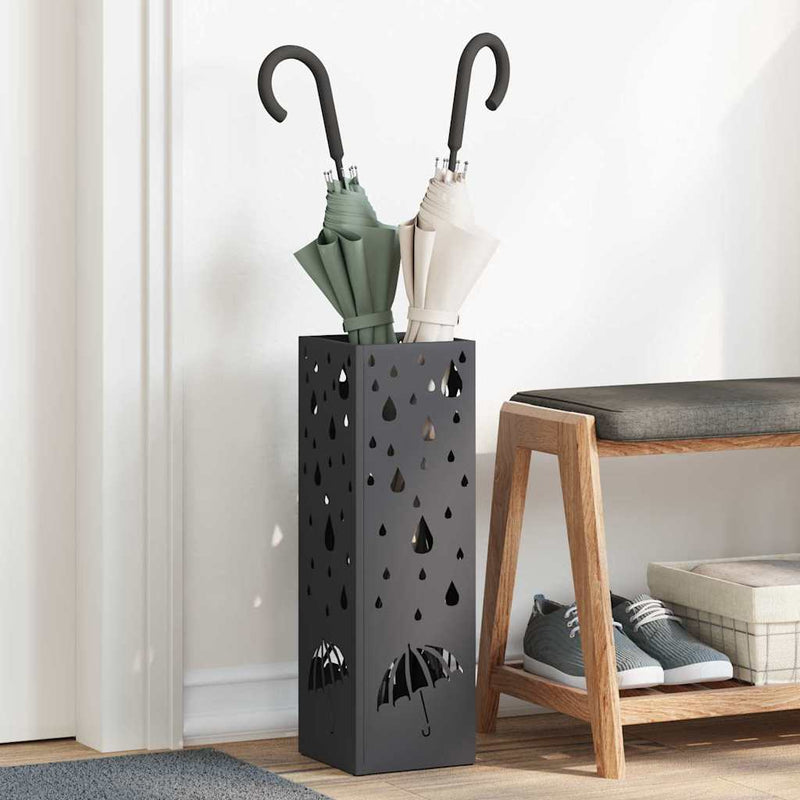 Afbeelding laden in galerijviewer, Vidaxl paraplu standaard met opslag zwart 15,5 x 15,5 x 49 cm metaal