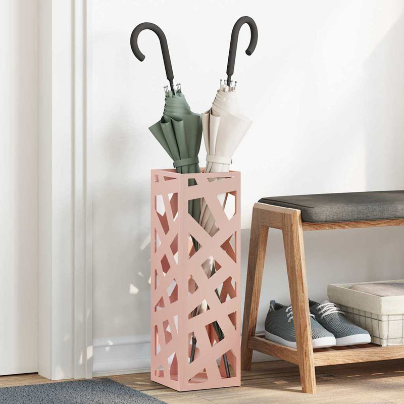 Afbeelding laden in galerijviewer, Vidaxl paraplu standaard met opslag roze 15,5 x 15,5 x 49 cm metaal