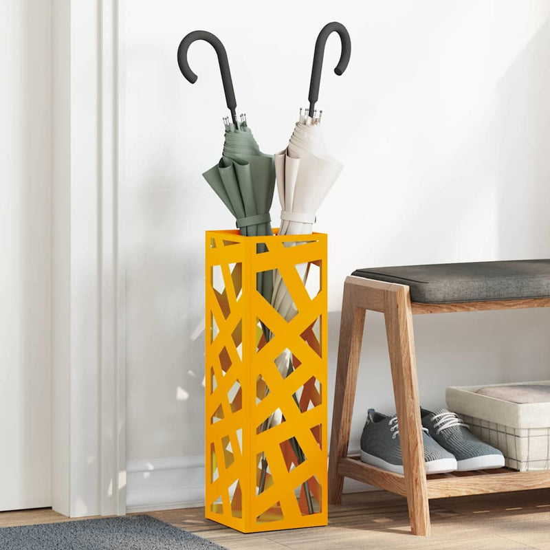 Afbeelding laden in galerijviewer, Vidaxl paraplu standaard mosterdgeel 15,5 x 15,5 x 49 cm metaal
