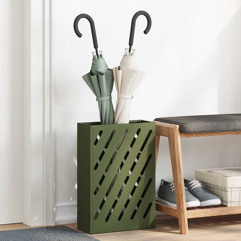 Afbeelding laden in galerijviewer, Vidaxl paraplu standaard olijfgroen 28 x 12 x 41 cm staal