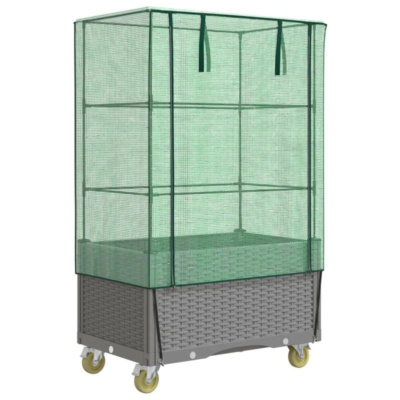 Afbeelding laden in galerijviewer, Vidaxl plantenbak verhoogd met hoes en wielen 80x50x182 cm rattanlook